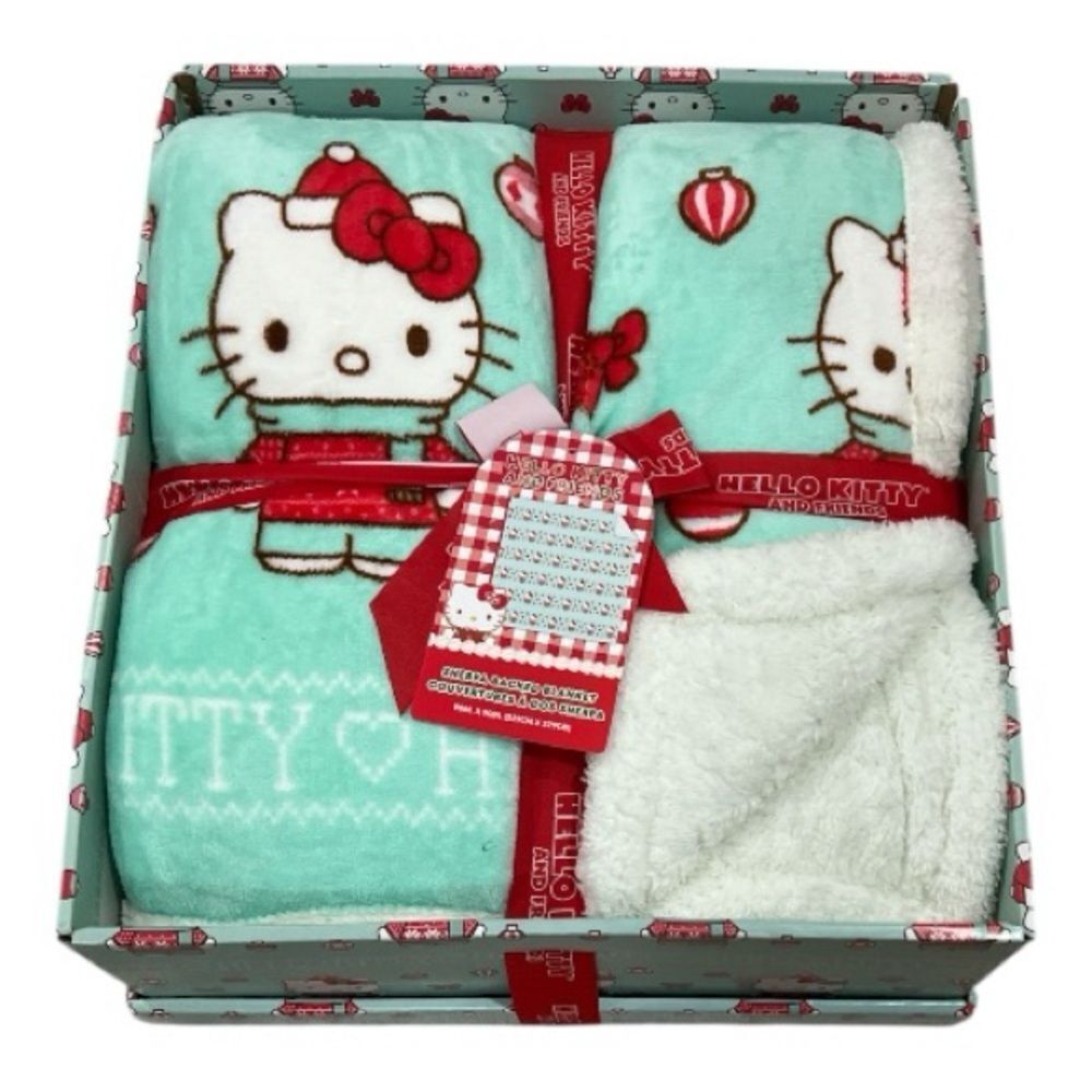 NIB Hello Kitty Christmas Holiday 2025 Full/Queen Mint Sherpa Blanket 90”x90”